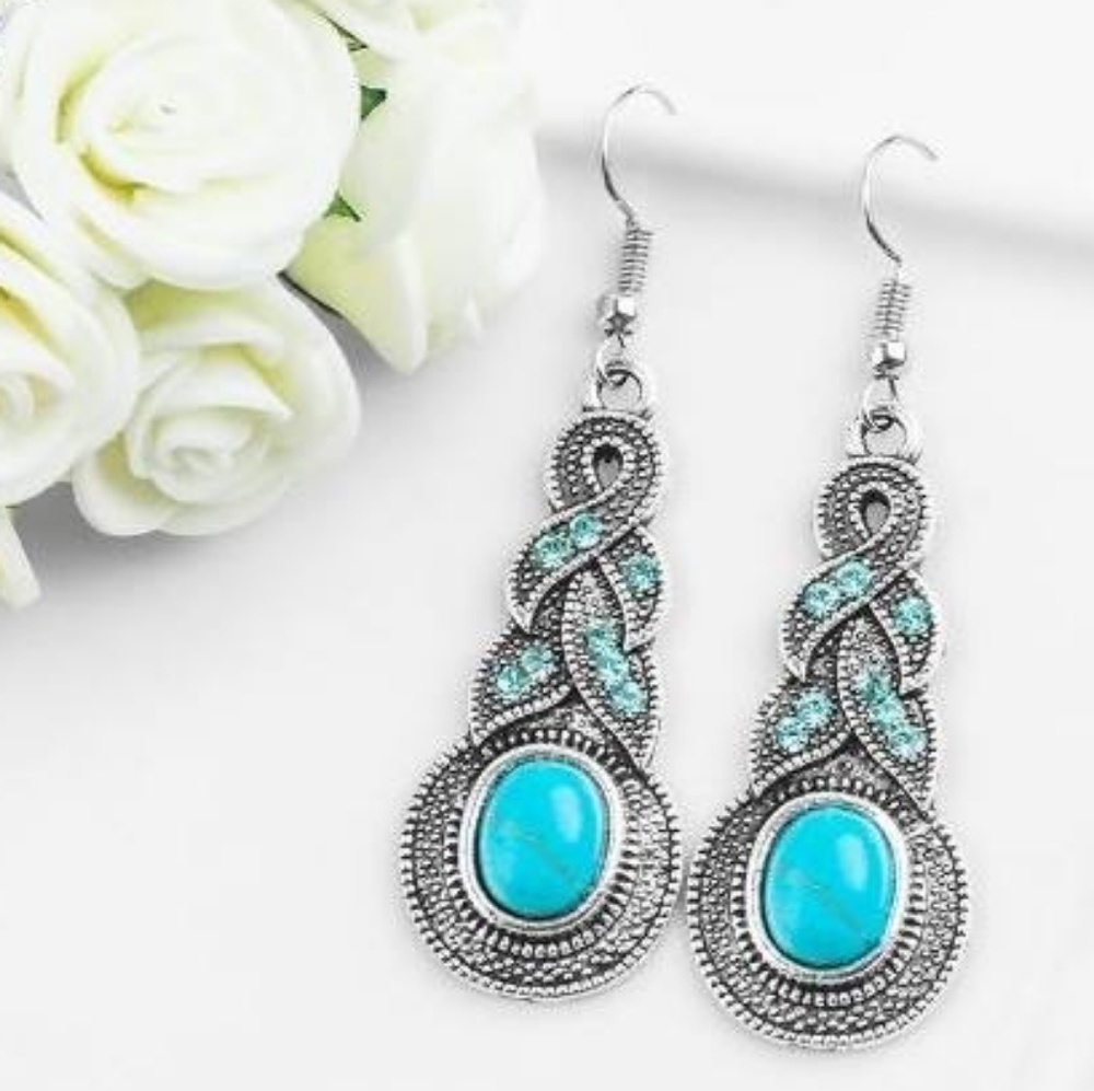 Water Drop Turquoise Earrings - Picture 2 of 2